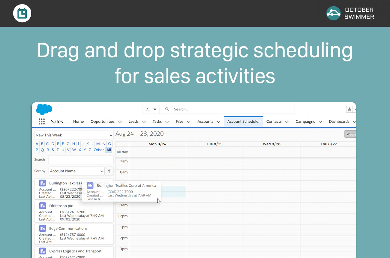 Drag and drop strategic scheduling blocks for your sales nurturing activities